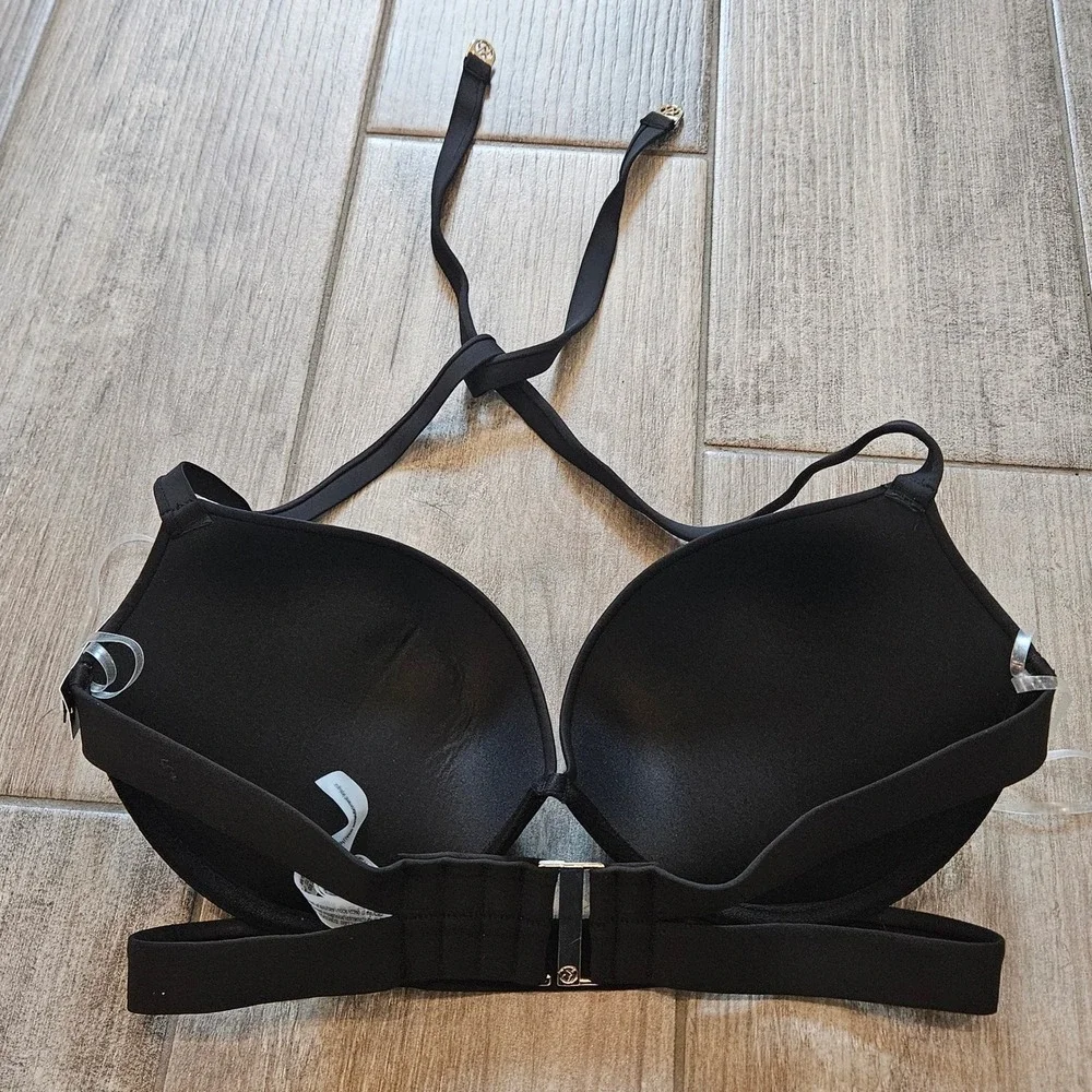 Victoria's Secret The Hottie Halter Bikini Top Black Size 34DD NEW Push Up Swim